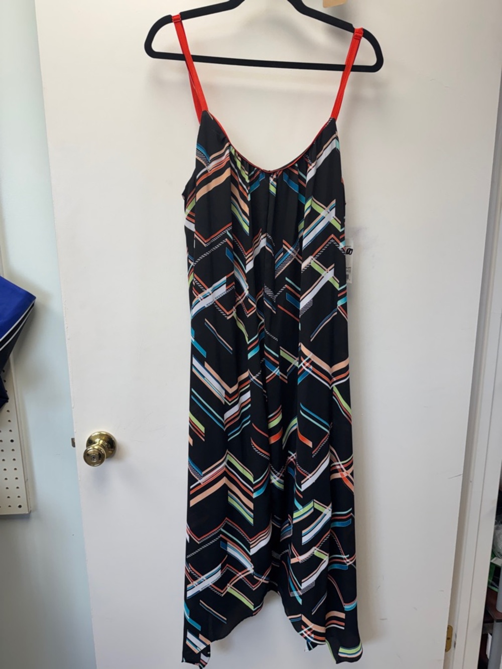 NY Collection Black Multicolor Asymmetrical Maxi Dress with Coral Straps